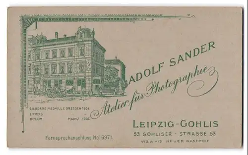 Fotografie Adolf Sander, Leipzig-Gohlis, Gohliser-Str. 53, Blick auf das Ateliersgebäude des Fotografen