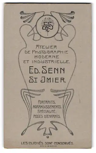 Fotografie Ed. Senn, St. Imier, Monogramm des Fotografen mit verschnörkelter Verzierung