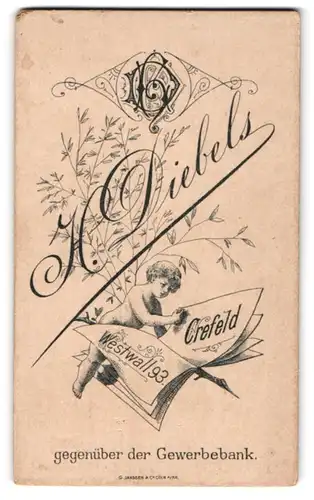 Fotografie H. Diebels, Crefeld, Westwall 93, Kleinkind durchblättert Zeitung mit Anschrift des Fotografen, Monogramm