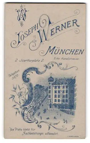 Fotografie Joseph Werner, München, Isarthorplatz 2, Blick auf das Ateliersgebäude mit Strassenpartie