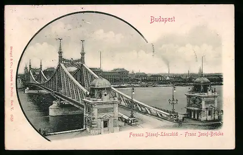 Relief-AK Budapest, Ferencz Jozsef-Lanczhid, Franz Josef-Brücke