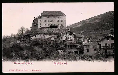 Relief-AK Meran-Schönna, Blick zum Schlosswirth