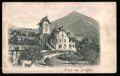 Relief-AK Dornbirn, Kirche im Ort