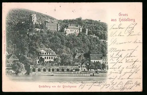 Relief-AK Heidelberg, Teilansicht von der Hirschgasse aus