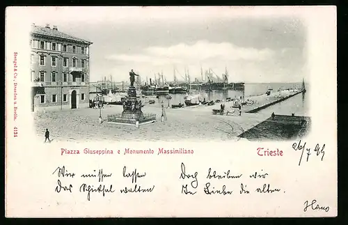 Relief-AK Trieste, Piazza Giuseppina e Monumento Massimiliano