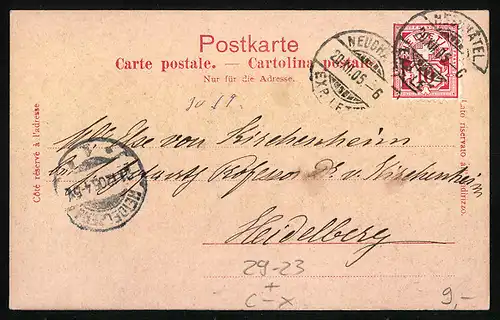 Relief-AK Neuchâtel, Academie, Jardin Defor et Ecole du Commerce