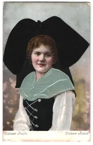 Stoff-Präge-AK Frau in elsass-lothringischer Tracht aus Echtstoff