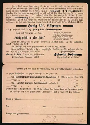 Klapp-AK Garrel, Bestellkarte Heinrich Bohmann Imkerei und Honigversand