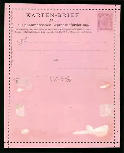 AK Kartenbrief zur pneumatischen Expressbeförderung, Ganzsache