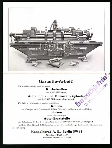 Klapp-AK Reklame Autorisierte Ford-Reparaturwerkstatt, Kandelhardt AG, Berlin, Gitschinerstrasse 107