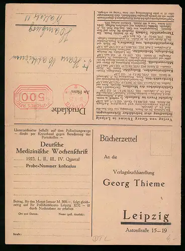 Klapp-AK Leipzig, Verlag von Georg Thieme, Anzeiger Deutsche Medizinische Wochenschrift