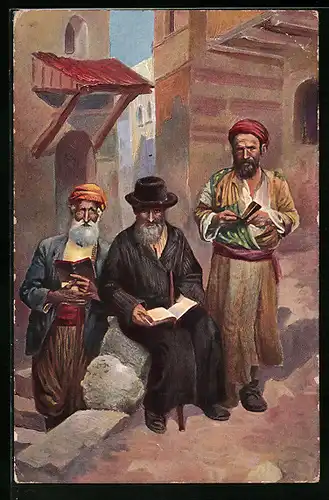 AK Jerusalem, Jüdische Gelehrte mit Büchern