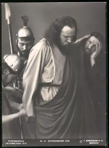 Fotografie F. Bruckmann AG, München, Ansicht Oberammergau, Passionsspiele No. III, Gefangennahme Jesu