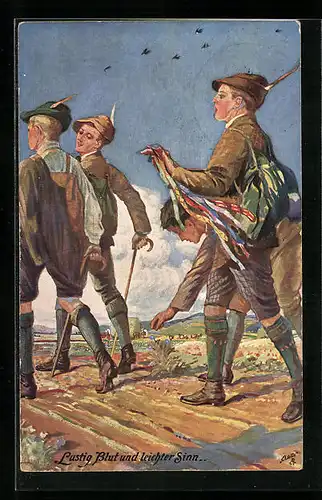 AK Wandernde Knaben auf einer Landstrasse