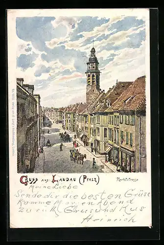 AK Landau /Pfalz, Marktstrasse aus der Vogelschau