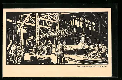AK Kruppsche Betriebe, Fabrikarbeiter am grossen Dampfstielhammer 1852