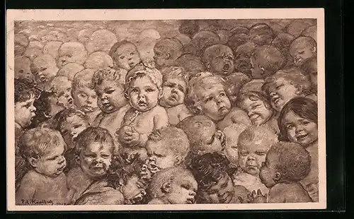 AK Kleinkinder in der Menge, Kinderfürsorge