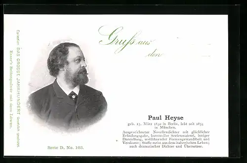 AK Paul Heyse, Novellendichter, Geb. 1830