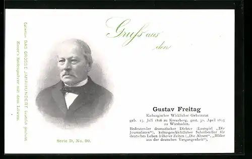 AK Gustav Freitag, Koburgischer Wirklicher Geheimrat, 1816-1895