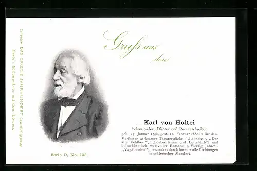 AK Karl von Holtei, Schauspieler, Dichter und Romanschreiber, 1798-1880