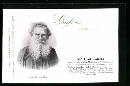 AK Leo Graf Tolstoi, Russischer Schriftsteller, Geb. 1828