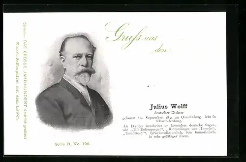 AK Julius Wolff, Deutscher Dichter, Geb. 1834