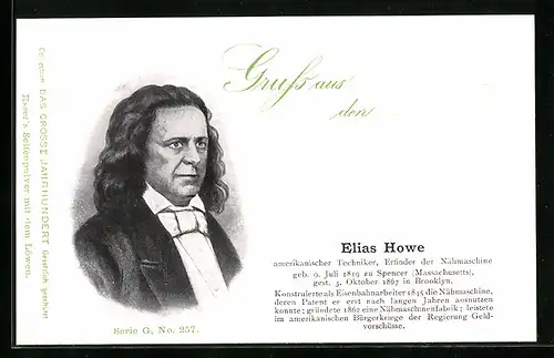AK Elias Howe, Amerikanischer Techniker, Erfinder der Nähmaschine, 1819-1867