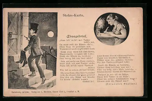 AK Dichter Friedrich Stoltze Absagebrief, Stolze-Karte