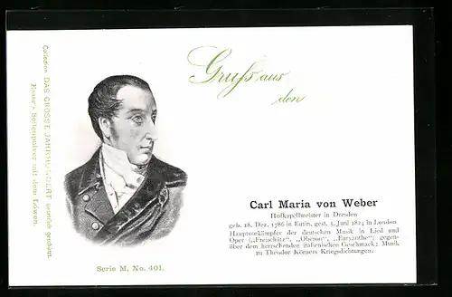 AK Carl Maria von Weber, Hofkapellmeister in Dresden
