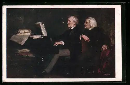 AK Musiker Liszt und Wagner am Klavier
