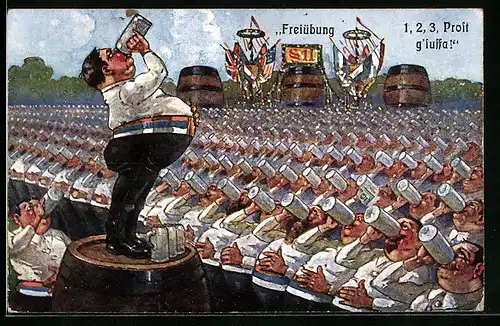 AK Freiübung, Männer trinken Bier, Trinkerhumor