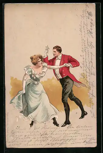 AK Tanzendes Paar in eleganter Kleidung