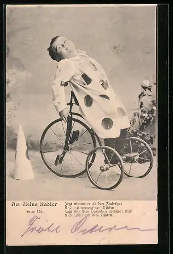 AK Kleiner Harlekin auf ein Dreirad gelehnt