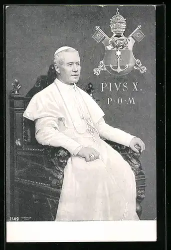 AK Papst Pius X. mit Wappen