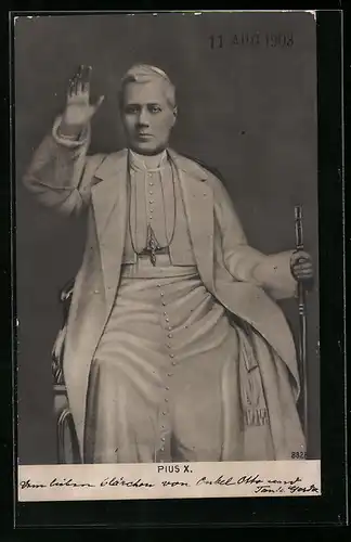 AK Papst Pius X. mit erhobener Hand