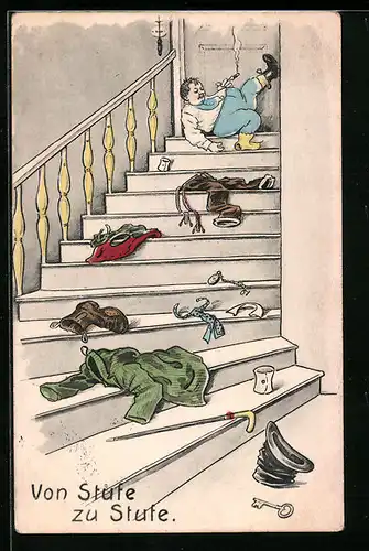 Künstler-AK Von Stufe zu Stufe, Trinkerhumor