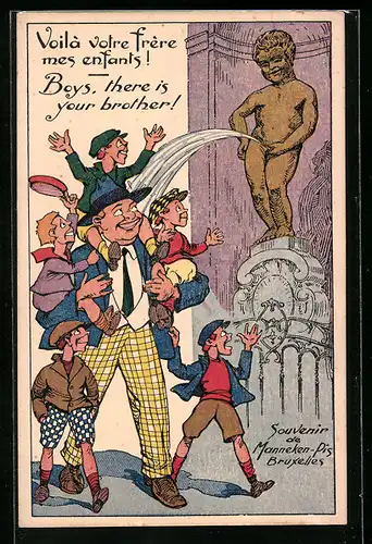 Künstler-AK Bruxelles, Voila votre frere mes enfants!, Toilettenhumor