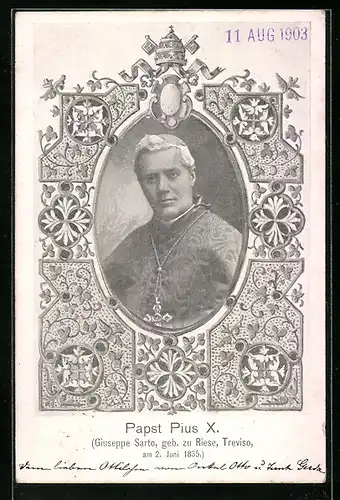 AK Papst Pius X. mit Kreuzkette