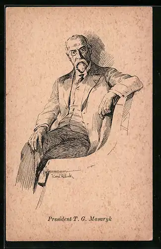 Künstler-AK Portrait Präsident Masaryk (TGM)