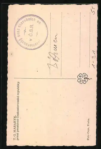 AK Portrait Präsident Masaryk (TGM) in Reitstiefeln