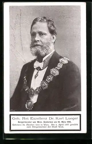 AK Geh. Rat Exzellenz Bürgermeister von Wien Carl Lueger, gestorben 10. März 1910