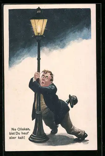 Künstler-AK Ne Olleken, bist Du heut` aber kalt!, Trinkerhumor