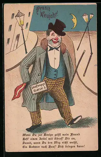 AK Karikatur eines Saufkopp