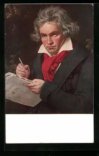 AK Musiker, Ludwig van Beethoven, bei der Arbeit gemalt