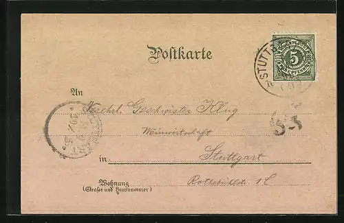 Lithographie Stuttgart-Hasenberg, Gasthof Jägerhaus mit Aussichtsturm und Besuchern, Hauff-Denkmal