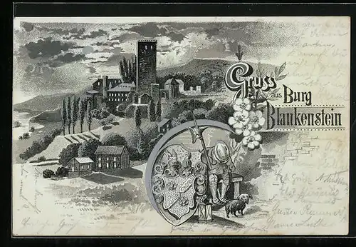 Mondschein-Lithographie Blankenstein, Burg Blankenstein mit Umgebung, Schlafender Ritter