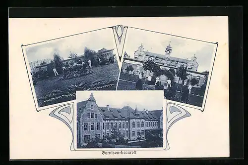 AK Stuttgart, Garnison-Lazarett, Gebäudeansichten und Garten