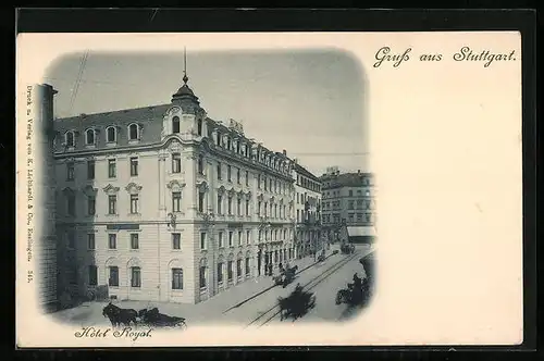 AK Stuttgart, Hotel Royal mit Strasse aus der Vogelschau