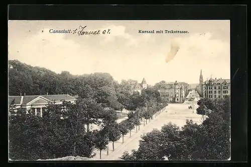 AK Cannstatt, Kursaal mit Teckstrasse aus der Vogelschau