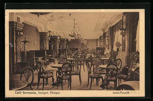 AK Stuttgart, Cafe Germania in der Königstrasse, Innenansicht